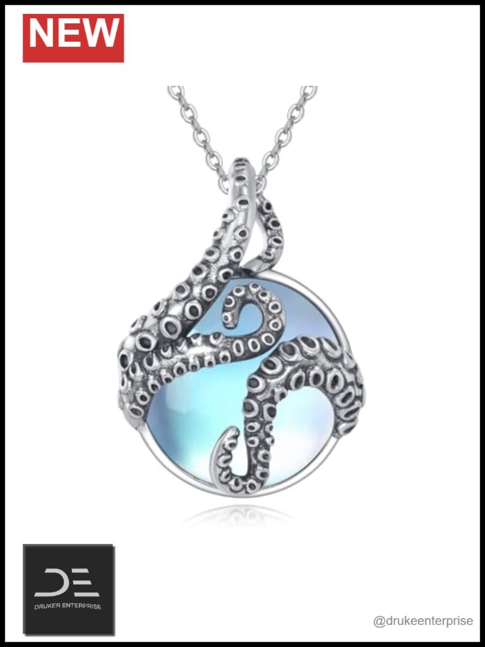 925 Sterling Silver Moonstone Octopus Necklace Adjustable Ocean Pendant